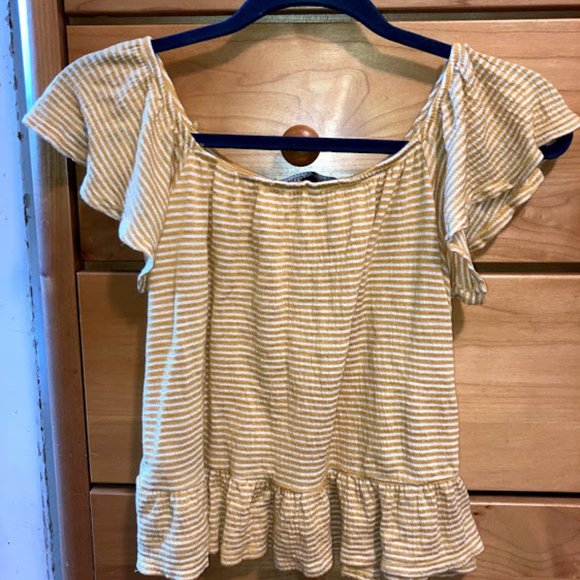 Yellow Striped Ruffle Top - Picture 3 of 3